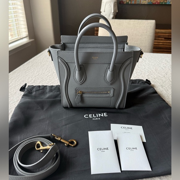 Celine nano luggage kohl Satchel with Structured Shape and grained leather - Picture 12 of 12